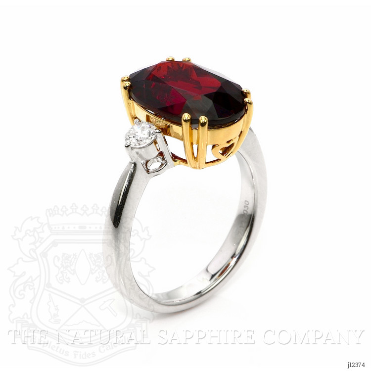 7.12 Ct. Red Rhodolite Garnet and Natural Diamond Three Stone Ring, 18K White & Yellow