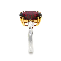 7.12 Ct. Red Rhodolite Garnet and Natural Diamond Three Stone Ring, 18K White & Yellow Image
