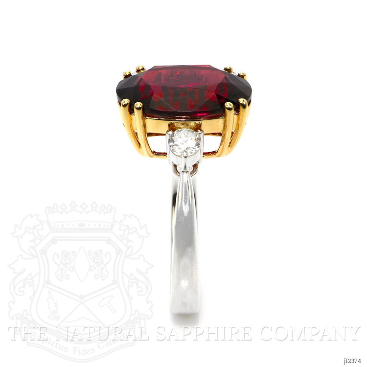 7.12 Ct. Red Rhodolite Garnet and Natural Diamond Three Stone Ring, 18K White & Yellow