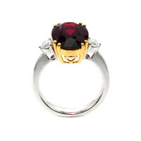 7.12 Ct. Red Rhodolite Garnet and Natural Diamond Three Stone Ring, 18K White & Yellow Image