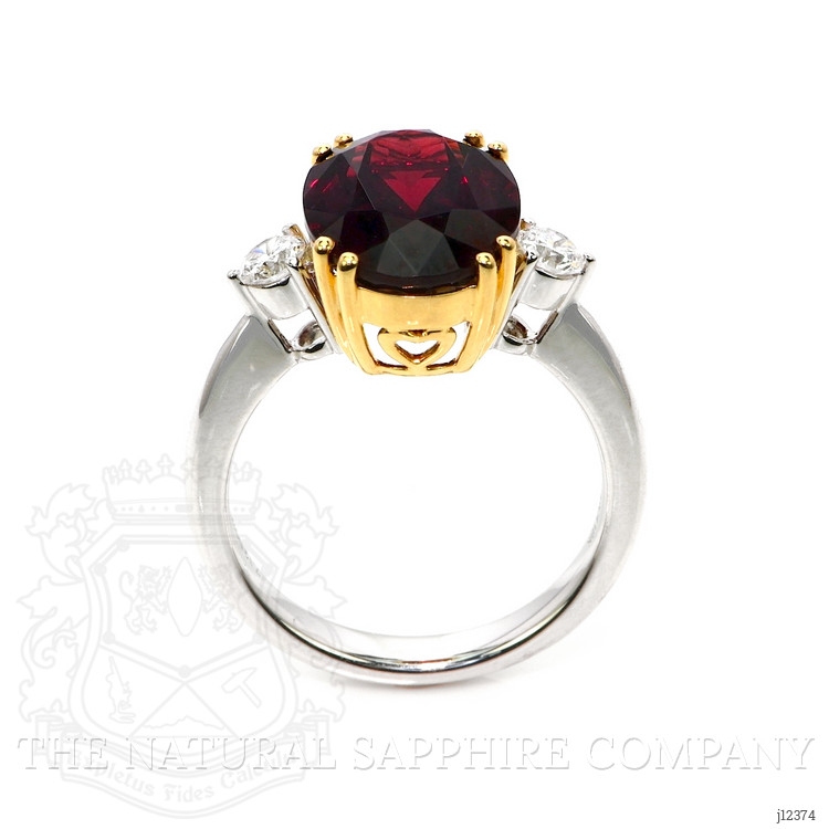 7.12 Ct. Red Rhodolite Garnet and Natural Diamond Three Stone Ring, 18K White & Yellow