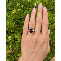 7.12 Ct. Red Rhodolite Garnet and Natural Diamond Three Stone Ring, 18K White & Yellow Life Style