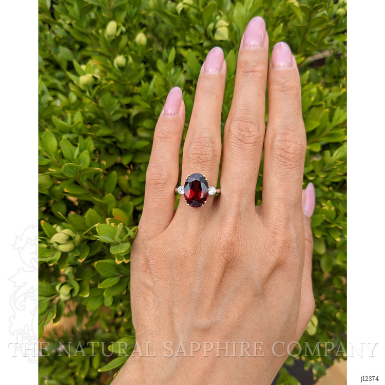 7.12 Ct. Red Rhodolite Garnet and Natural Diamond Three Stone Ring, 18K White & Yellow