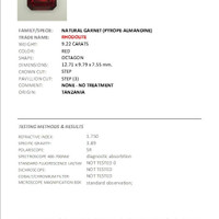 9.22 Ct. Red Rhodolite Garnet and Natural Diamond Three Stone Ring, 18K White & Yellow Scan Report