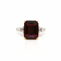 9.22 Ct. Red Rhodolite Garnet and Natural Diamond Three Stone Ring, 18K White & Yellow Video