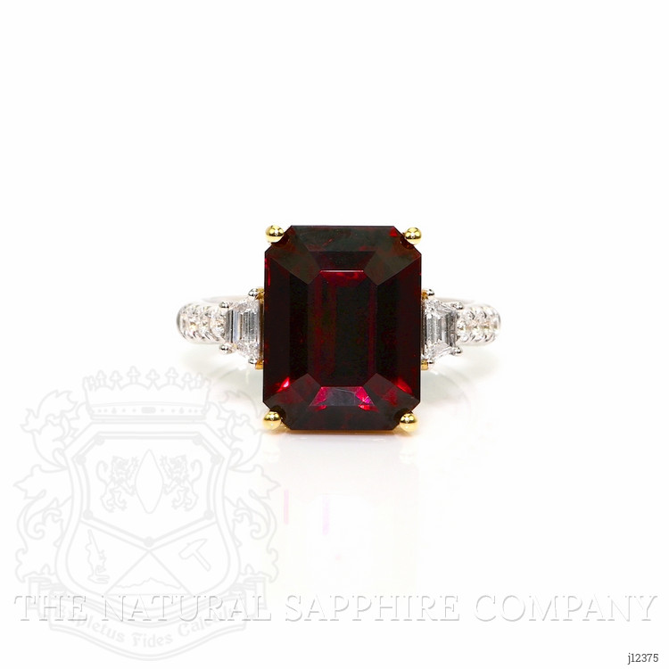 9.22 Ct. Red Rhodolite Garnet and Natural Diamond Three Stone Ring, 18K White & Yellow