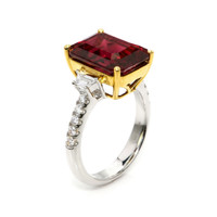 9.22 Ct. Red Rhodolite Garnet and Natural Diamond Three Stone Ring, 18K White & Yellow Image