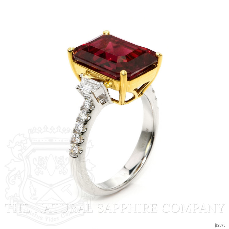 9.22 Ct. Red Rhodolite Garnet and Natural Diamond Three Stone Ring, 18K White & Yellow