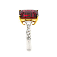 9.22 Ct. Red Rhodolite Garnet and Natural Diamond Three Stone Ring, 18K White & Yellow Image