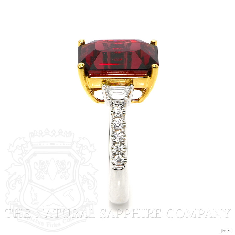 9.22 Ct. Red Rhodolite Garnet and Natural Diamond Three Stone Ring, 18K White & Yellow