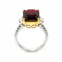9.22 Ct. Red Rhodolite Garnet and Natural Diamond Three Stone Ring, 18K White & Yellow Image
