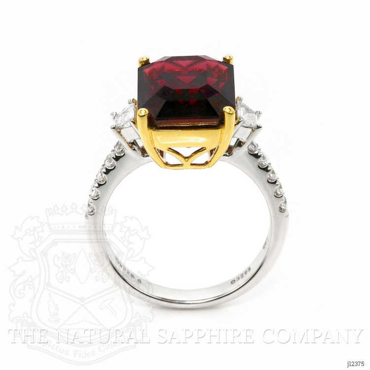 9.22 Ct. Red Rhodolite Garnet and Natural Diamond Three Stone Ring, 18K White & Yellow