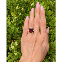 9.22 Ct. Red Rhodolite Garnet and Natural Diamond Three Stone Ring, 18K White & Yellow Life Style
