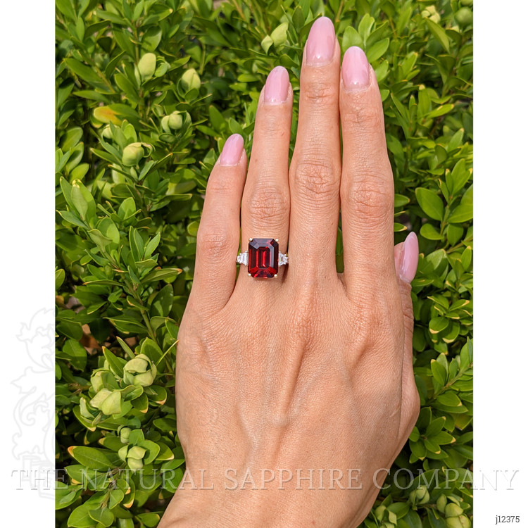 9.22 Ct. Red Rhodolite Garnet and Natural Diamond Three Stone Ring, 18K White & Yellow