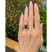 9.22 Ct. Red Rhodolite Garnet and Natural Diamond Three Stone Ring, 18K White & Yellow Life Style