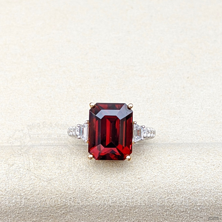 9.22 Ct. Red Rhodolite Garnet and Natural Diamond Three Stone Ring, 18K White & Yellow