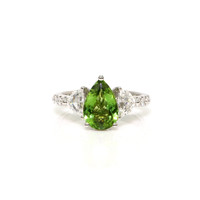 2.01 Ct. Green Paraiba Tourmaline and Natural Diamond Three Stone Ring, 18K White Gold Video