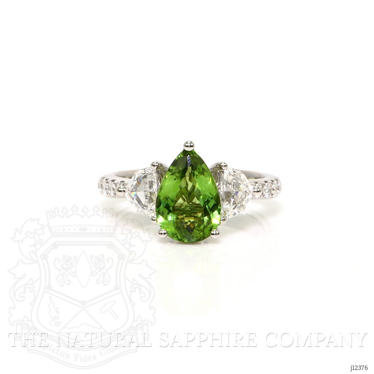 2.01 Ct. Green Paraiba Tourmaline and Natural Diamond Three Stone Ring, 18K White Gold