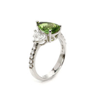 2.01 Ct. Green Paraiba Tourmaline and Natural Diamond Three Stone Ring, 18K White Gold Image