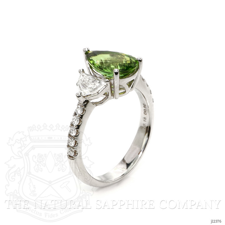 2.01 Ct. Green Paraiba Tourmaline and Natural Diamond Three Stone Ring, 18K White Gold