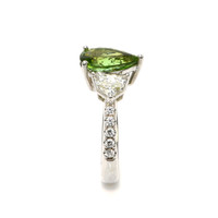 2.01 Ct. Green Paraiba Tourmaline and Natural Diamond Three Stone Ring, 18K White Gold Image