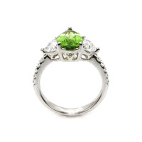 2.01 Ct. Green Paraiba Tourmaline and Natural Diamond Three Stone Ring, 18K White Gold Image