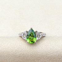 2.01 Ct. Green Paraiba Tourmaline and Natural Diamond Three Stone Ring, 18K White Gold Life Style