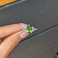 2.01 Ct. Green Paraiba Tourmaline and Natural Diamond Three Stone Ring, 18K White Gold Life Style