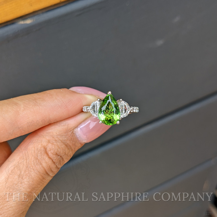 2.01 Ct. Green Paraiba Tourmaline and Natural Diamond Three Stone Ring, 18K White Gold