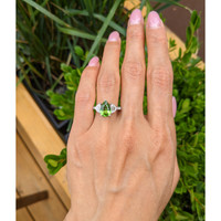 2.01 Ct. Green Paraiba Tourmaline and Natural Diamond Three Stone Ring, 18K White Gold Life Style
