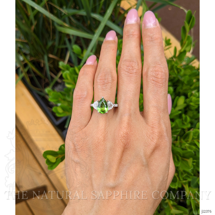 2.01 Ct. Green Paraiba Tourmaline and Natural Diamond Three Stone Ring, 18K White Gold
