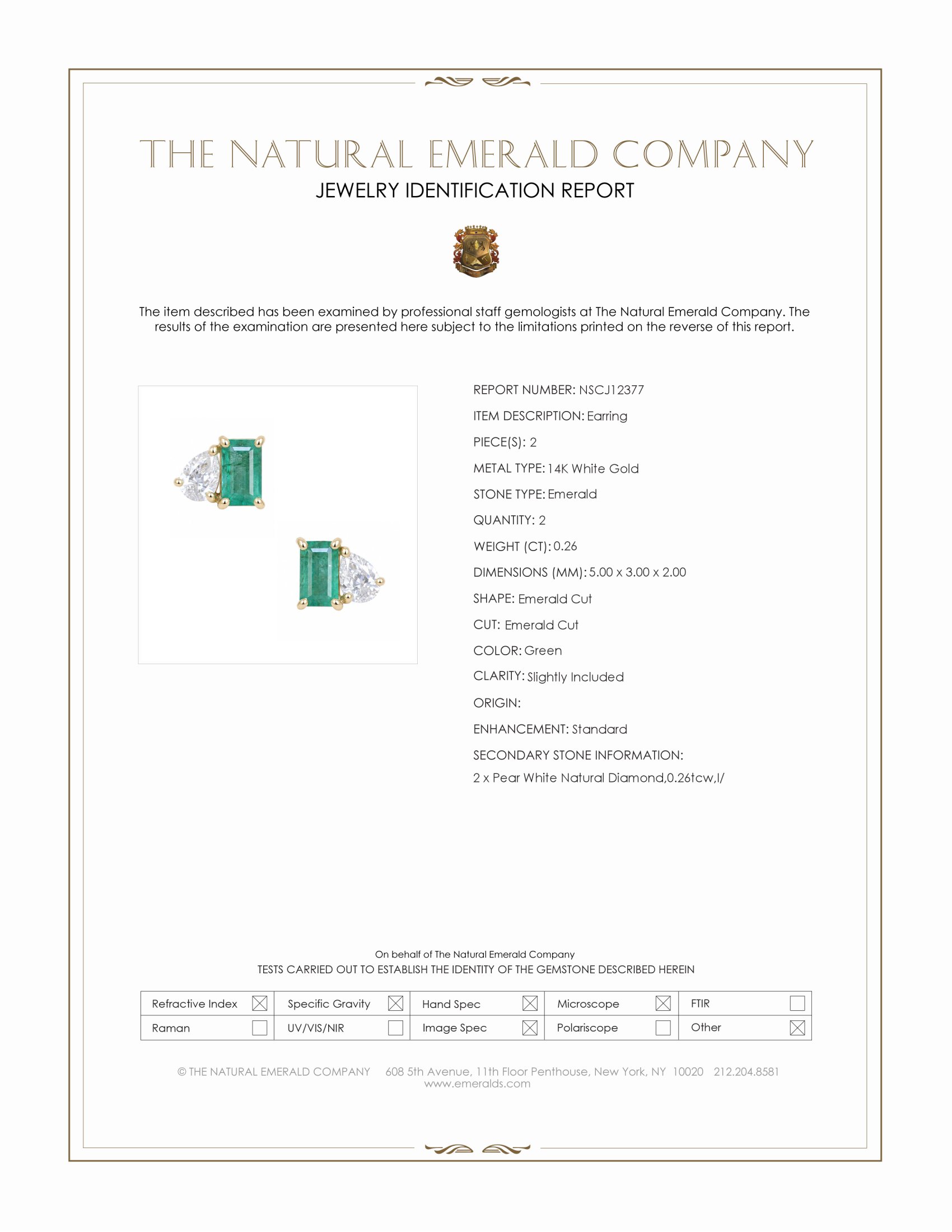 0.26 Ct.Tw. Emerald and Natural Diamond Studs Earrings, 14K Yellow Gold