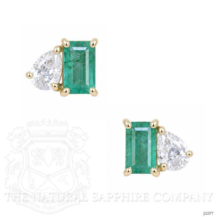 0.26 Ct.Tw. Emerald and Natural Diamond Studs Earrings, 14K Yellow Gold