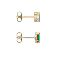 0.26&nbsp;Ct.Tw.Total Carat Weight Emerald and Natural Diamond Studs Earrings, 14K Yellow Gold Image