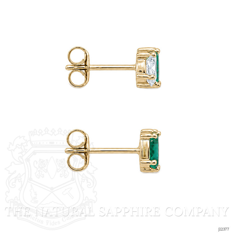 0.26 Ct.Tw. Emerald and Natural Diamond Studs Earrings, 14K Yellow Gold