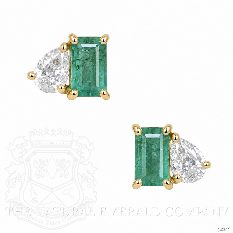 0.26 Ct.Tw. Emerald and Natural Diamond Studs Earrings, 14K Yellow Gold