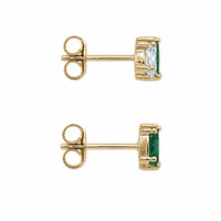 0.26 Ct.Tw.Total Carat Weight Emerald and Natural Diamond Studs Earrings, 14K Yellow Gold Image