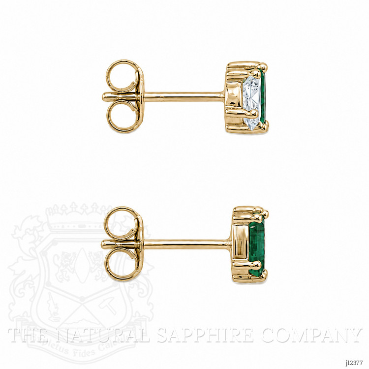 0.26 Ct.Tw. Emerald and Natural Diamond Studs Earrings, 14K Yellow Gold