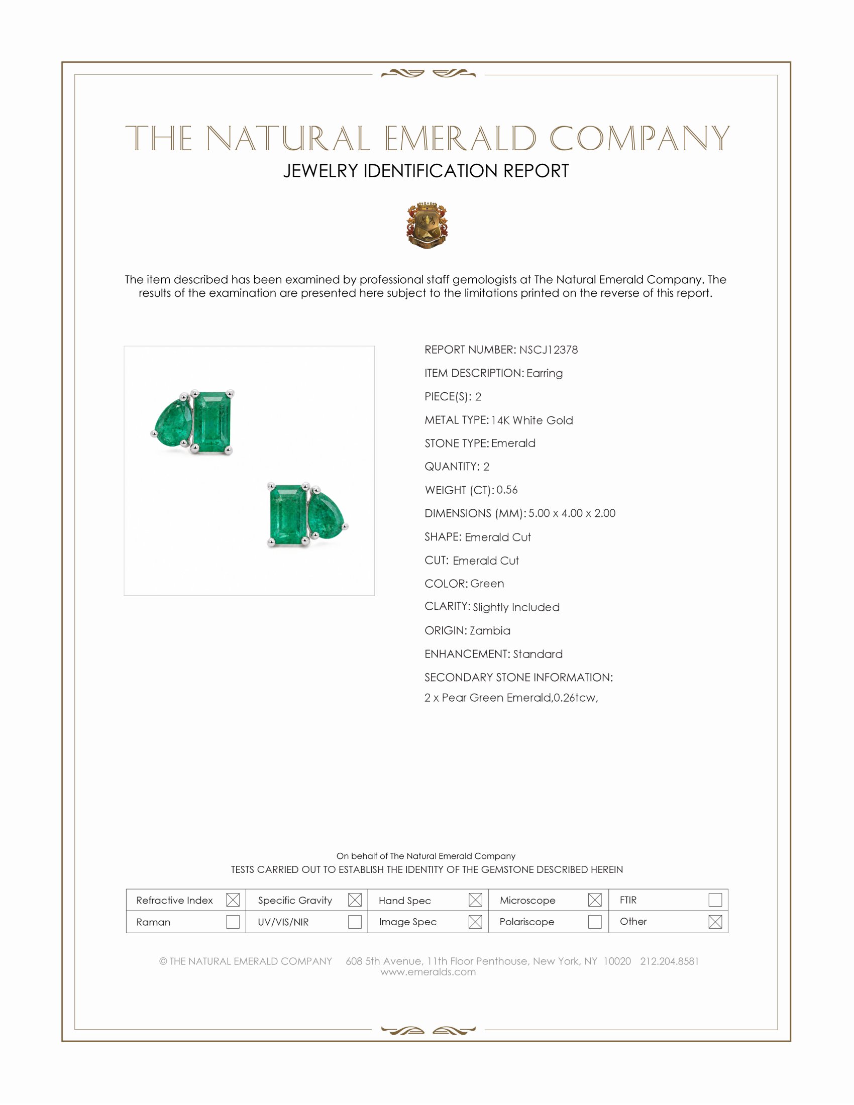 0.56 Ct.Tw. Emerald Studs Earrings, 14K White Gold