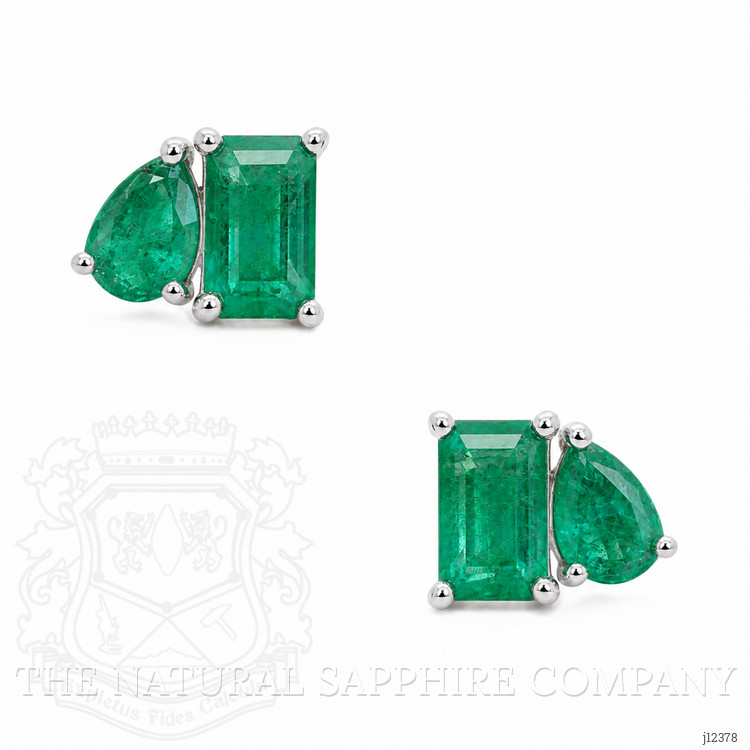 0.56 Ct.Tw. Emerald Studs Earrings, 14K White Gold