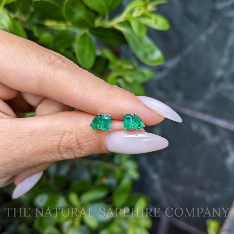 0.56 Ct.Tw. Emerald Studs Earrings, 14K White Gold