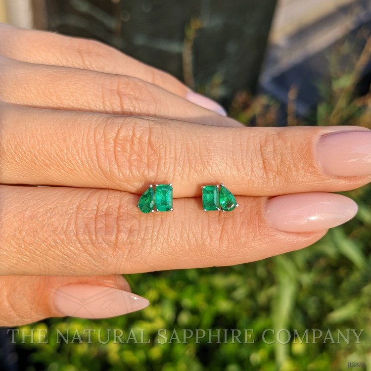 0.56 Ct.Tw. Emerald Studs Earrings, 14K White Gold