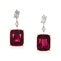 20.62&nbsp;Ct.Tw.Total Carat Weight Red Rhodolite Garnet and Natural Diamond Accent Stones Earrings, 18K Yellow & White Video
