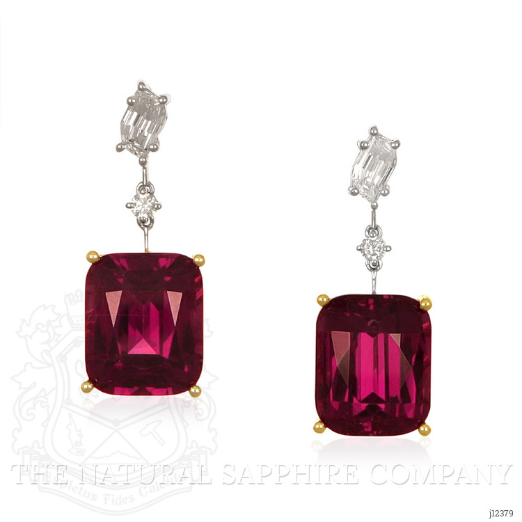 20.62 Ct.Tw. Red Rhodolite Garnet and Natural Diamond Accent Stones Earrings, 18K Yellow & White