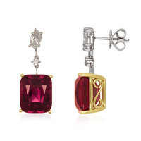 20.62&nbsp;Ct.Tw.Total Carat Weight Red Rhodolite Garnet and Natural Diamond Accent Stones Earrings, 18K Yellow & White Image