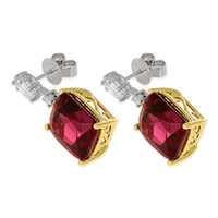 20.62&nbsp;Ct.Tw.Total Carat Weight Red Rhodolite Garnet and Natural Diamond Accent Stones Earrings, 18K Yellow & White Image