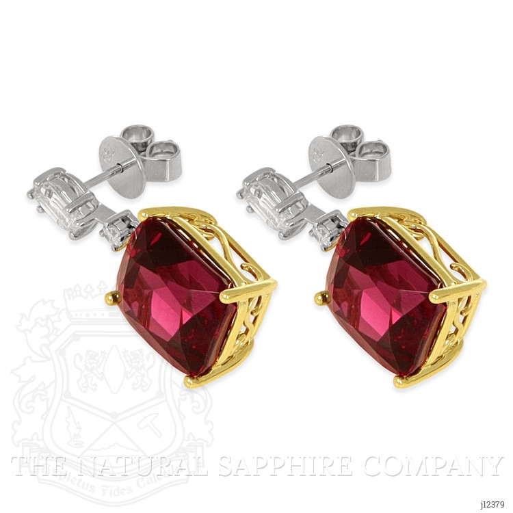 20.62 Ct.Tw. Red Rhodolite Garnet and Natural Diamond Accent Stones Earrings, 18K Yellow & White
