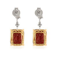 20.62&nbsp;Ct.Tw.Total Carat Weight Red Rhodolite Garnet and Natural Diamond Accent Stones Earrings, 18K Yellow & White Image