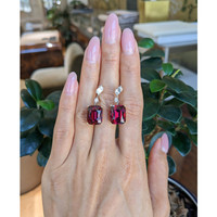 20.62&nbsp;Ct.Tw.Total Carat Weight Red Rhodolite Garnet and Natural Diamond Accent Stones Earrings, 18K Yellow & White Life Style