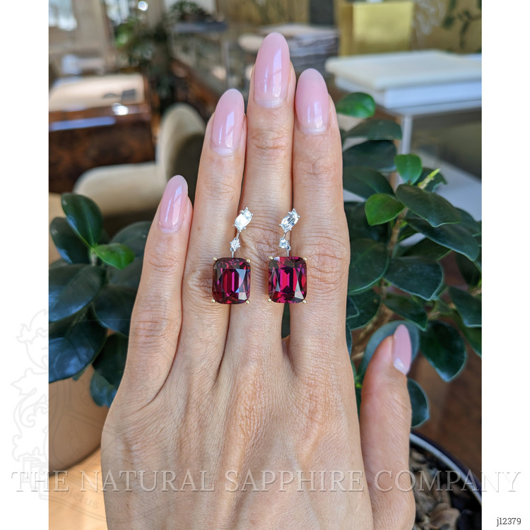 20.62 Ct.Tw. Red Rhodolite Garnet and Natural Diamond Accent Stones Earrings, 18K Yellow & White